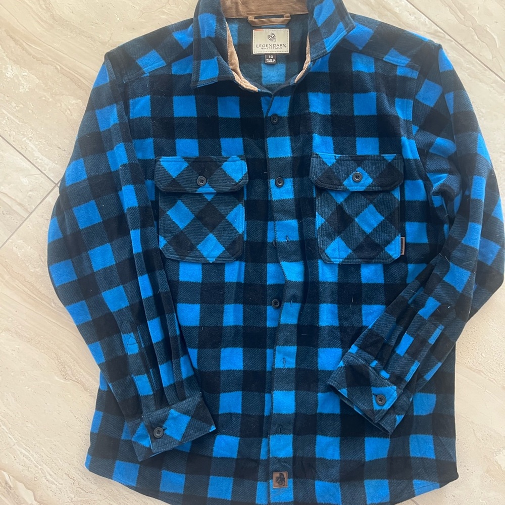 Thick! Legendary Whitetails Black and Blue Plaid Men's Shirt Fleece